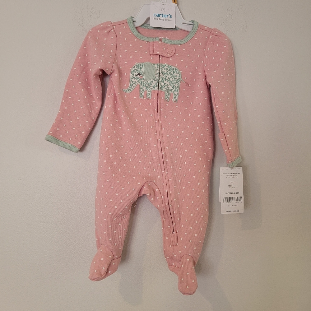 Carter's Elephant Zippered Footed Onesie Size Newborn